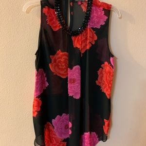 Floral Vince Camuto sheer top w/ bead detail